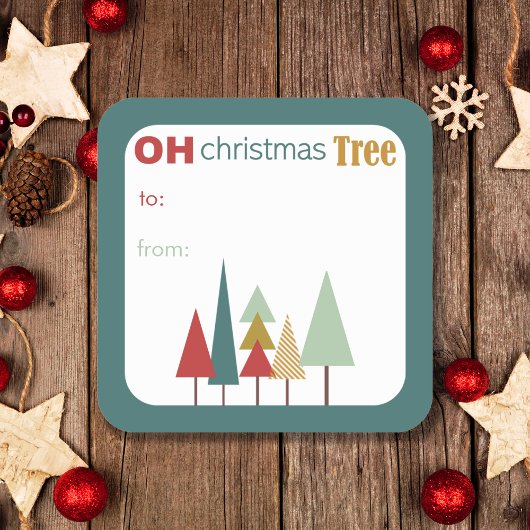 Retro Kleurrijke Oh Kerstboom Vierkante Sticker
