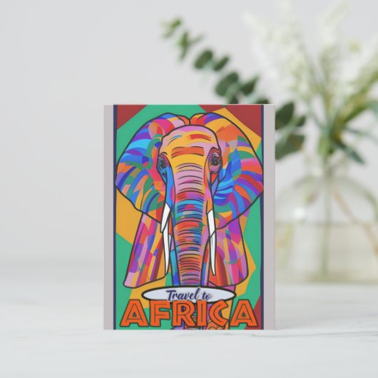 Retro Kleurrijke Olifant Reizen Afrika Briefkaart (Staand voorkant)