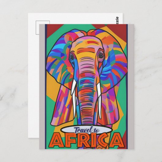 Retro Kleurrijke Olifant Reizen Afrika Briefkaart (Voorkant / Achterkant)