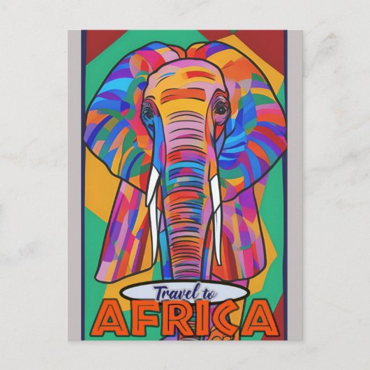 Retro Kleurrijke Olifant Reizen Afrika Briefkaart (Voorkant)