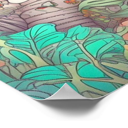 Retro Kleurrijke Paddestoel Bos Woning Poster (Hoek)