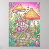 Retro Kleurrijke Paddestoel Bos Woning Poster (Voorkant)