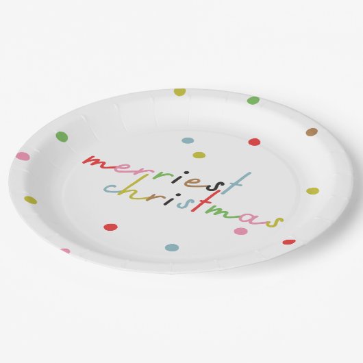 Retro kleurrijke polka dot kerstvakantie papieren bordje (Gekanteld)