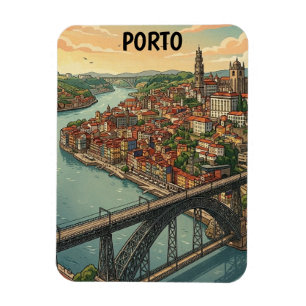 Retro Kleurrijke Porto Portugal Reisillustratie Magneet