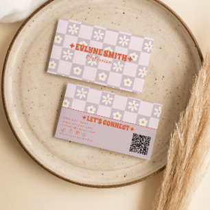 Retro Kleurrijke QR Code Geruite Groovy Bloemrijke Visitekaartje