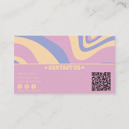 Retro Kleurrijke QR Code Girly Groovy Wavy Lines Visitekaartje (Achterkant)