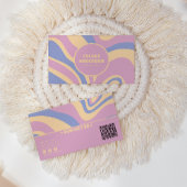 Retro Kleurrijke QR Code Girly Groovy Wavy Lines Visitekaartje