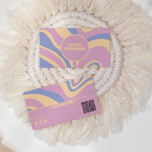 Retro Kleurrijke QR Code Girly Groovy Wavy Lines Visitekaartje