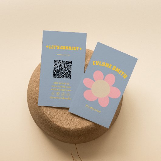 Retro Kleurrijke QR Code Groovy Bloemige Boho Visitekaartje