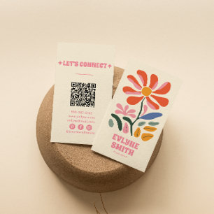 Retro Kleurrijke QR-code Groovy Bloemvet Boho Visitekaartje