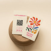 Retro Kleurrijke QR-code Groovy Bloemvet Boho Visitekaartje
