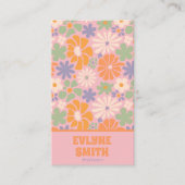 Retro Kleurrijke QR Code Groovy Floral Girly Drawn Visitekaartje (Voorkant)