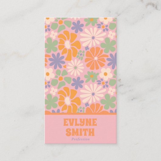 Retro Kleurrijke QR Code Groovy Floral Girly Drawn Visitekaartje (Voorkant)