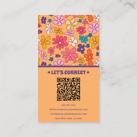 Retro Kleurrijke QR Code Groovy Floral Trendy Boho Visitekaartje (Achterkant)