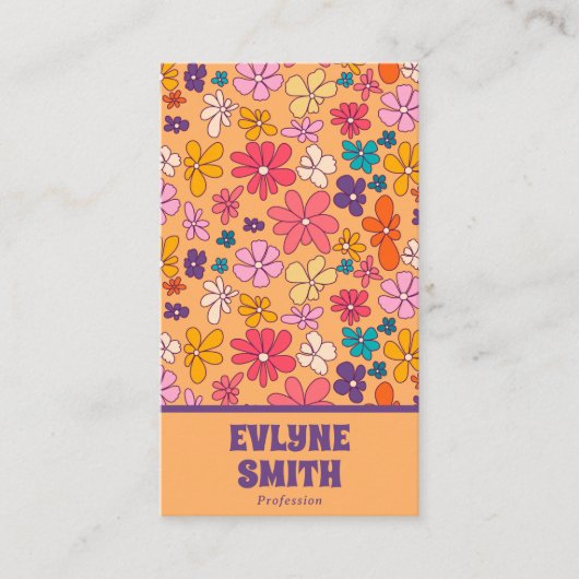 Retro Kleurrijke QR Code Groovy Floral Trendy Boho Visitekaartje (Voorkant)