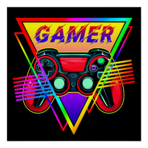 Retro Kleurrijke Rainbow Gamer Computer Gaming Perfect Poster