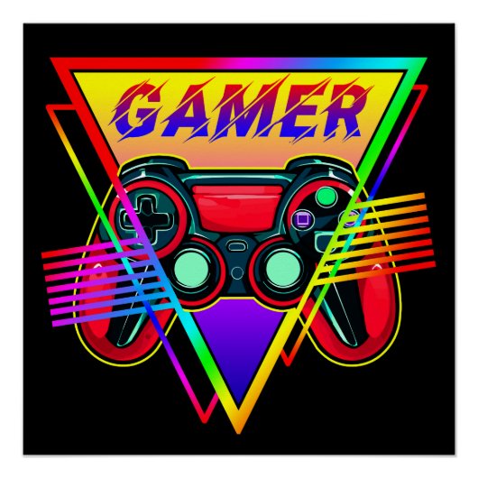 Retro Kleurrijke Rainbow Gamer Computer Gaming Perfect Poster (Voorkant)