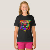 Retro Kleurrijke Rainbow Gamer Computer Gaming T-shirt (Voorkant volledig)