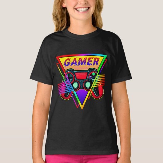 Retro Kleurrijke Rainbow Gamer Computer Gaming T-shirt (Voorkant)