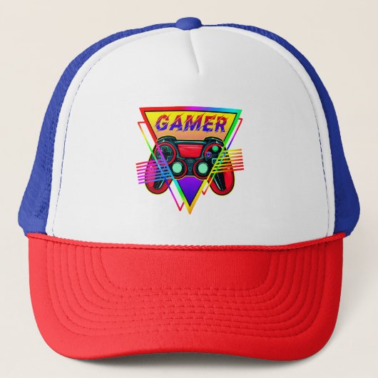 Retro Kleurrijke Rainbow Gamer Computer Gaming Trucker Pet (Voorkant)