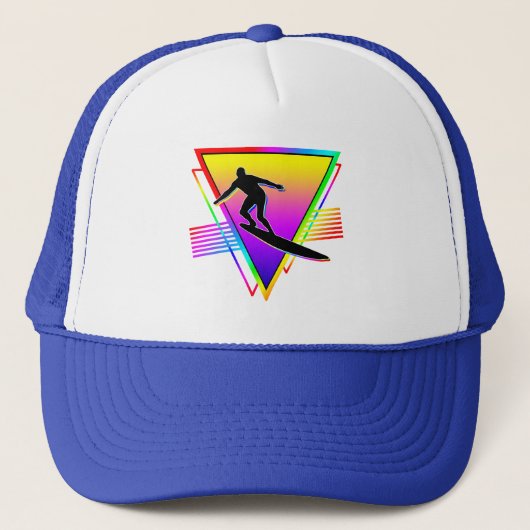 Retro Kleurrijke Rainbow Surfing Surfer Trucker Pet (Voorkant)