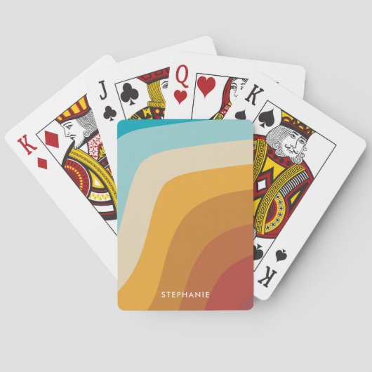 Retro Kleurrijke  Rainbow Waves Gepersonaliseerd Pokerkaarten (Achterkant)