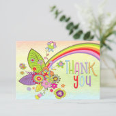 Retro Kleurrijke Regenboog Bloemen Bericht Dank u Bedankkaart (Staand voorkant)