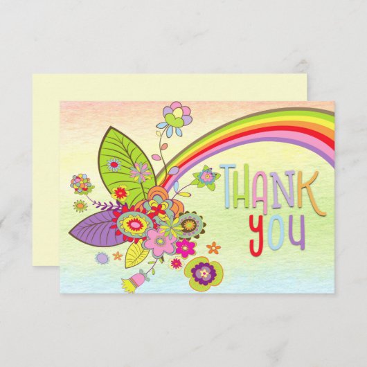 Retro Kleurrijke Regenboog Bloemen Bericht Dank u Bedankkaart (Voorkant / Achterkant)