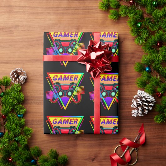 Retro Kleurrijke Regenboog Gamer Computer Gaming Cadeaupapier (Feestdagen Geschenken)