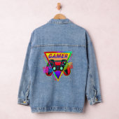 Retro Kleurrijke Regenboog Gamer Computer Gaming Denim Jacket (Hangar)