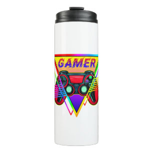 Retro Kleurrijke Regenboog Gamer Computer Gaming Thermosbeker