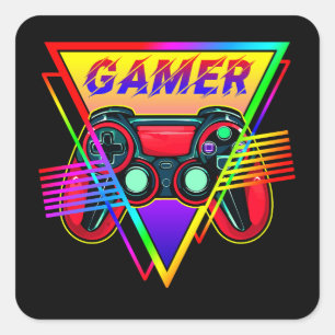 Retro Kleurrijke Regenboog Gamer Computer Gaming Vierkante Sticker