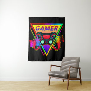 Retro Kleurrijke Regenboog Gamer Computer Gaming  Wandkleed