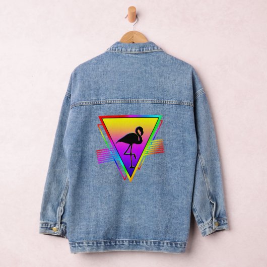 Retro Kleurrijke Regenboog Moderne Flamingo Vogel Denim Jacket (Hangar)