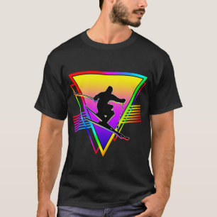 Retro Kleurrijke Regenboog Skiën Skie T-shirt