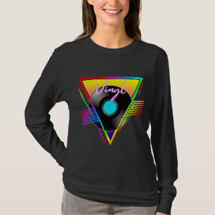 Retro Kleurrijke Regenboog Vinyl Muziekplaat T-shirt