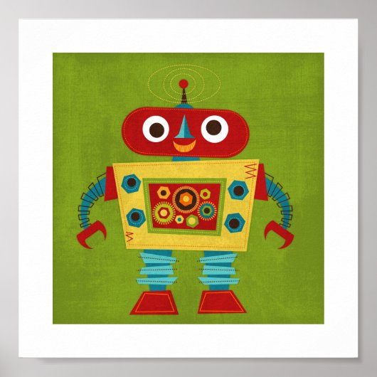 Retro Kleurrijke Robot Poster Print (Voorkant)