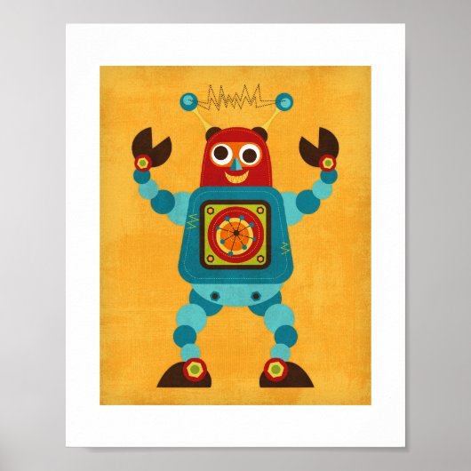 Retro Kleurrijke Robot Poster Print (Voorkant)