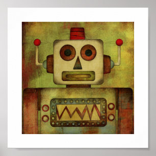 Retro Kleurrijke Robot Poster Print