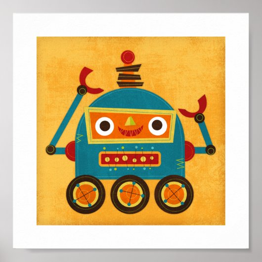 Retro Kleurrijke Robot Poster Print (Voorkant)