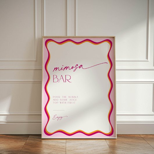 Retro Kleurrijke Roze Sinaasappel Wavy Border Mimo Reclamebord Met Voetstuk