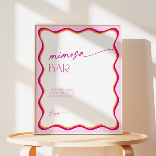 Retro Kleurrijke Roze Sinaasappel Wavy Border Mimo Reclamebord Met Voetstuk