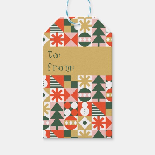 Retro Kleurrijke Scandinavische Kerstmis Cadeaulabel (Voorkant)