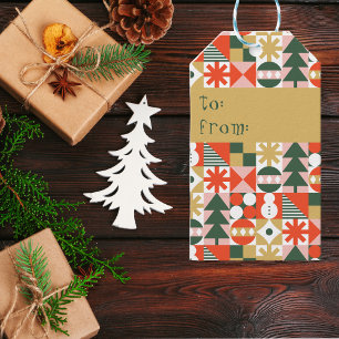 Retro  Kleurrijke Scandinavische Kerstmis Cadeaulabel