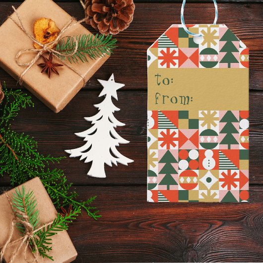 Retro Kleurrijke Scandinavische Kerstmis Cadeaulabel