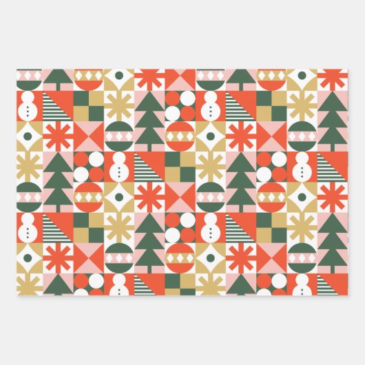 Retro Kleurrijke Scandinavische Kerstmis Inpakpapier Vel (Voorkant 2)