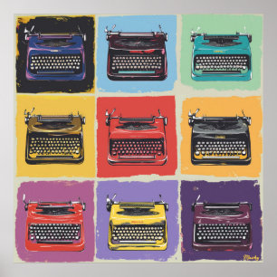 Retro Kleurrijke Schrijfmachine Pop Art Grid Print