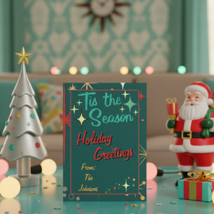 Retro  Kleurrijke Sterren Kerst Kaart