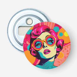 Retro kleurrijke stijl cadeau, kleurrijke vrouw button flesopener