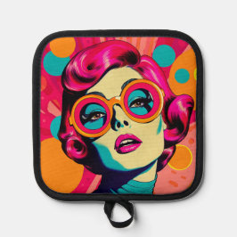 Retro kleurrijke stijl, kleurrijke vrouw pannenlap